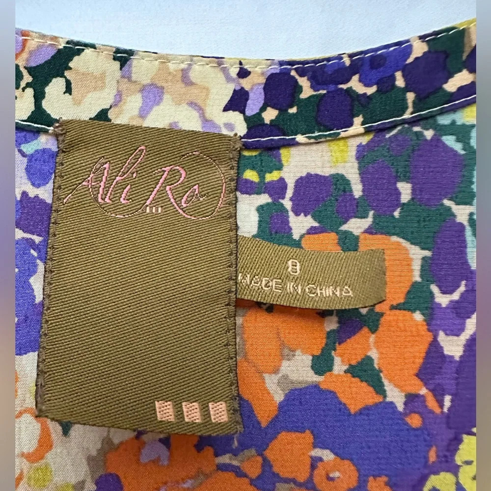 Ali Ro Silk Mini Dress Size 8 All Over Print Colorful Racerback Sleeveless - Picture 3 of 4